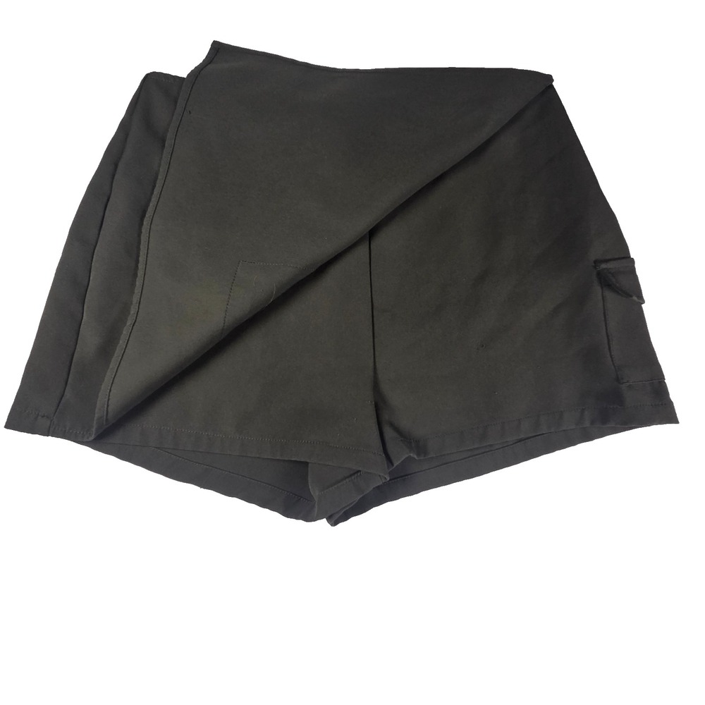 Black Cargo Skort Womens L Contempo Wrap Mini Skirt Shorts Utility Pockets